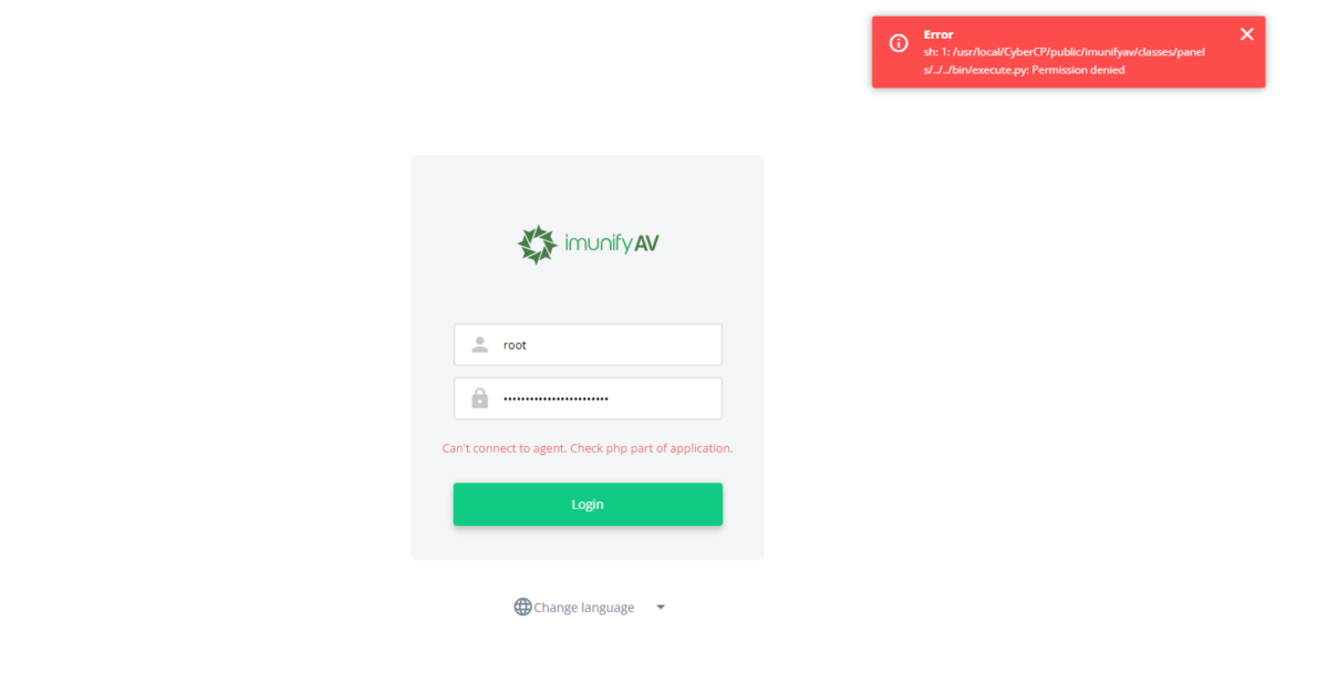 sh: 1: /usr/local/CyberCP/public/imunifyav/classes/panels/../../bin/execute.py: Permission denied" in your CyberPanel after upgrade