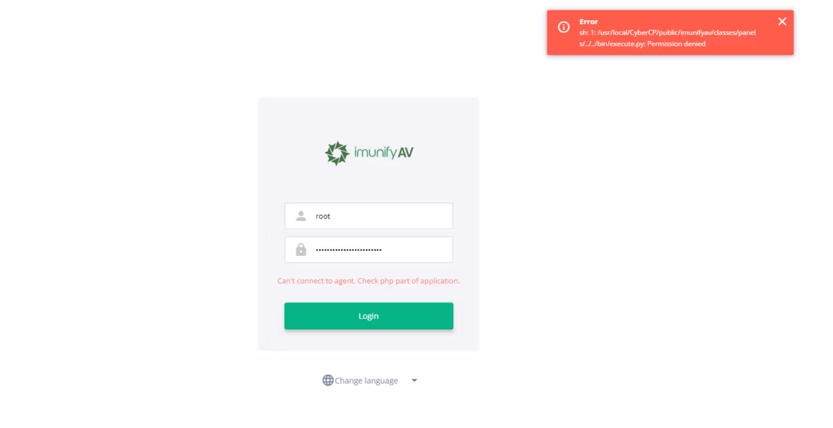 How to Solve ImunifyAV permission denied after upgrade in CyberPanel 1 sh: 1: /usr/local/CyberCP/public/imunifyav/classes/panels/../../bin/execute.py: Permission denied" in your CyberPanel after upgrade