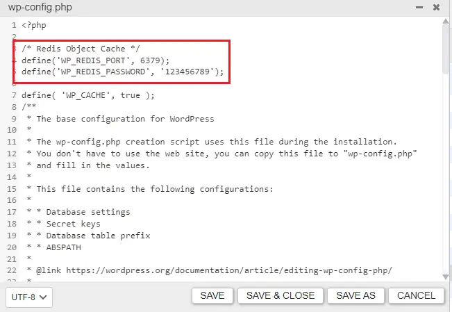 Edit wp-confi file to configure Redis Object Cache in WordPress