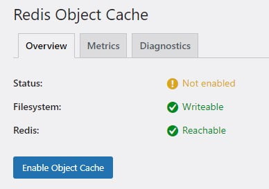 Redis object cache configuration